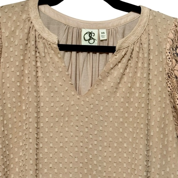 One September | Anthropologie Cora Clip Dot Textured Lace Sleeve Romantic Blouse - Picture 3 of 10